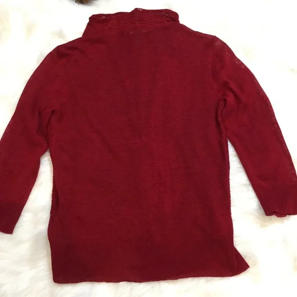 Ralph Lauren Burgundy Linen Knit Waterfall Cardigan Small - Picture 7 of 7